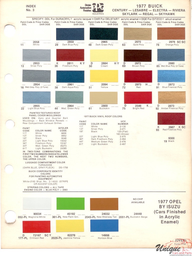 1977 Buick Paint Charts PPG 1